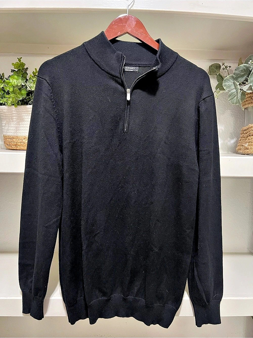 Coofandy Men'Small Quarter Zip Pullover Sweater Mock Neck Black Small